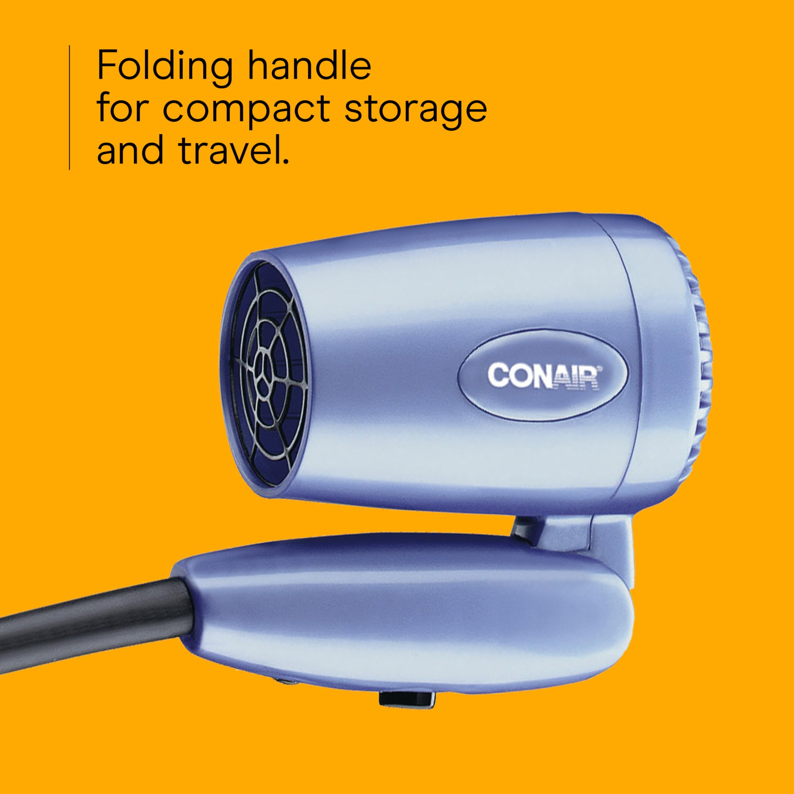Conair Travel Hair Dryer with Dual Voltage, 1600W Compact Blow Dryer with Folding Handle, Blue
